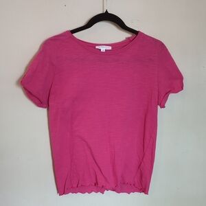 Aemi + Co 100% Cotton Pink T-shirt Short Sleeve Ruffle Hem Women's Size S